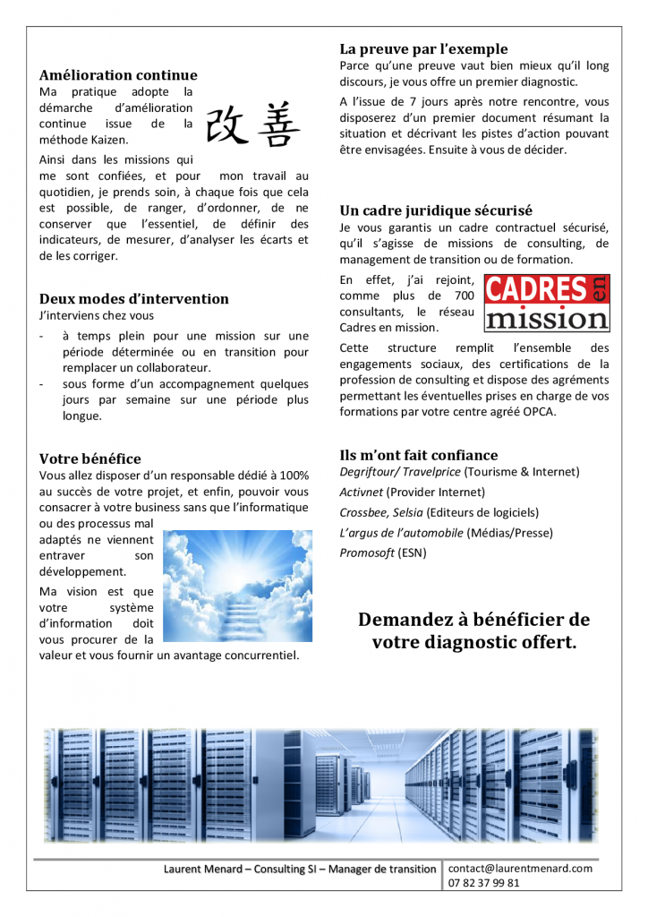 Offre de service - Consulting - Laurent Menard